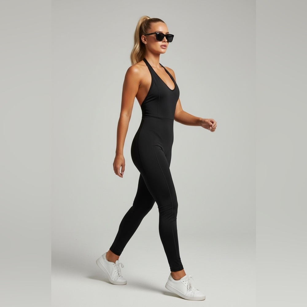 NEW Brown Halter Neck Jumpsuit Sleeveless Bodysuit Romper Backless Size Small